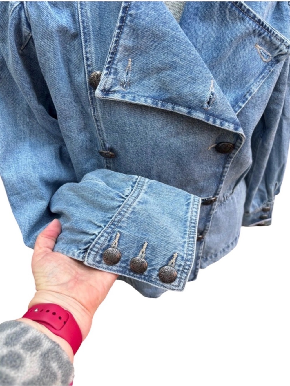 Free People We The Free M Imogene Denim Officer Jacket Military Utility Coastal - Picture 9 of 14